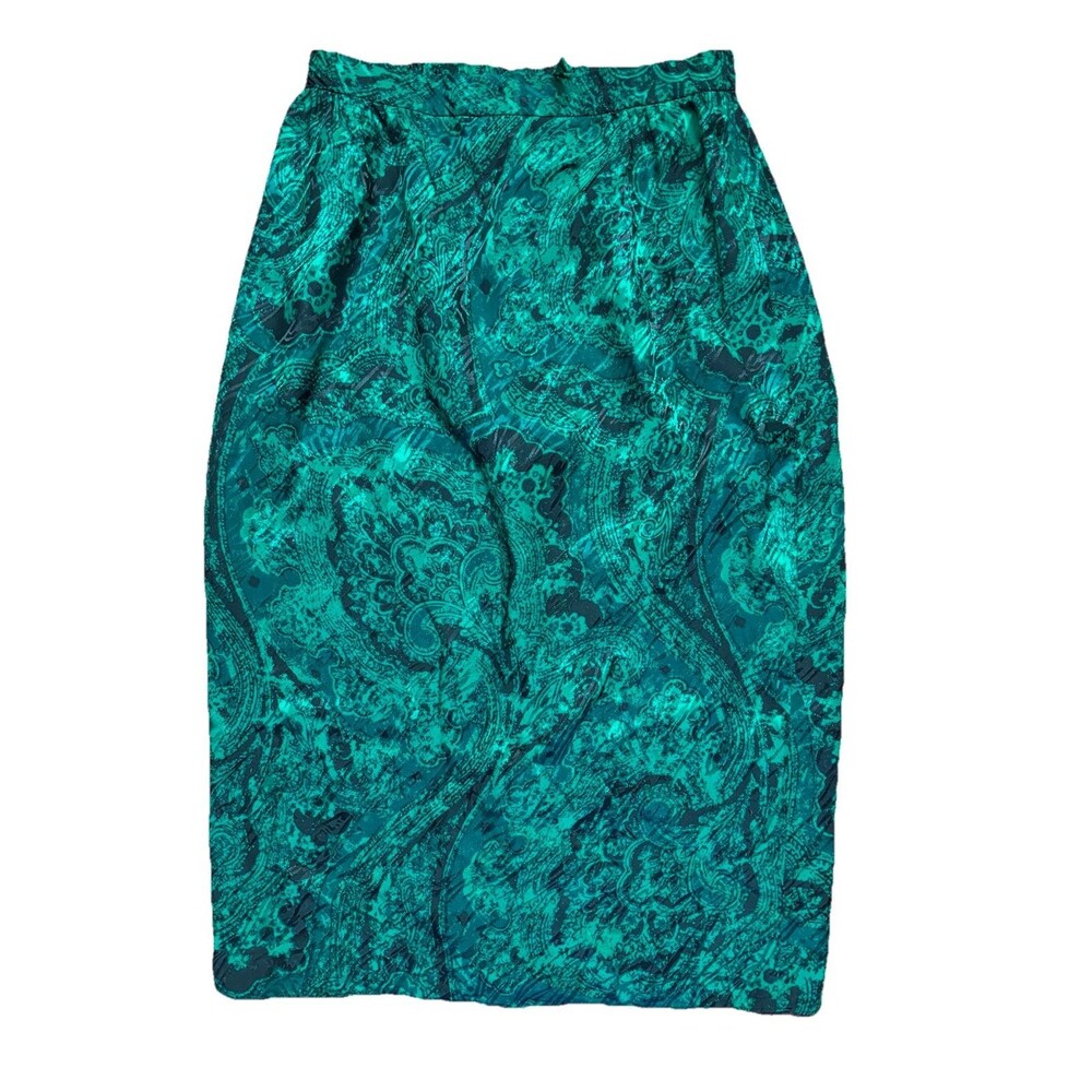 Vintage Raul Blanco Skirt 100% Silk Paisley Print Women’s Sz 4 Green